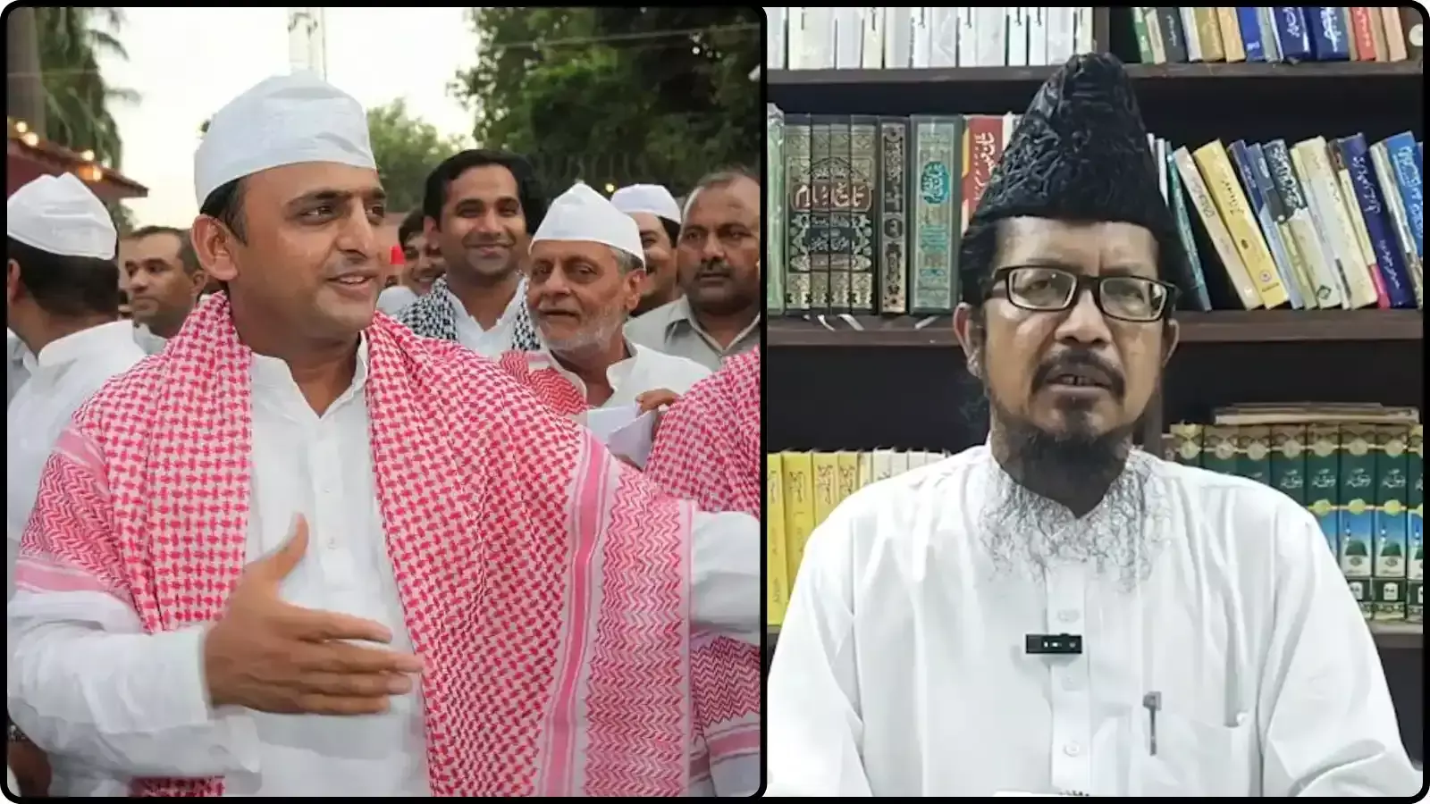 नेताओं की तस्वीरें जिसमें अखिलेश यादव और शाहाबुद्दीन रज़वी उत्तर प्रदेश चुनाव में मुस्लिम मुख्यमंत्री की मांग के संदर्भ में दिख रहे हैं।