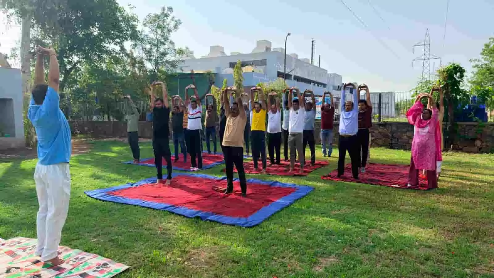 कोटा के सरस डेयरी परिसर के मैदान में अंतर्राष्ट्रीय योग दिवस पर योगासन करते हुए अधिकारी और कर्मचारी। कोटा के सरस डेयरी परिसर के मैदान में अंतर्राष्ट्रीय योग दिवस पर योगासन करते हुए अधिकारी और कर्मचारी।
