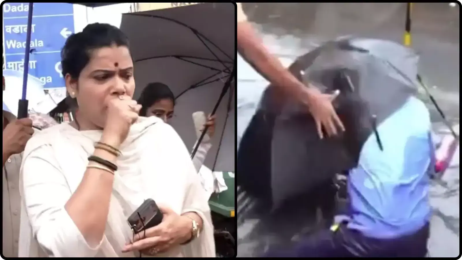 सड़क पर निरीक्षण करती महिला और मैनहोल के पास गिरता व्यक्ति मुंबई में नागरिक व्यवस्था के संदर्भ में। सड़क पर निरीक्षण करती महिला और मैनहोल के पास गिरता व्यक्ति मुंबई में नागरिक व्यवस्था के संदर्भ में।