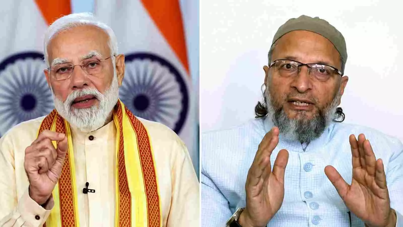 प्रधानमंत्री नरेंद्र मोदी और असदुद्दीन ओवैसी का फाइल फोटो नई दिल्ली में मौजूद।