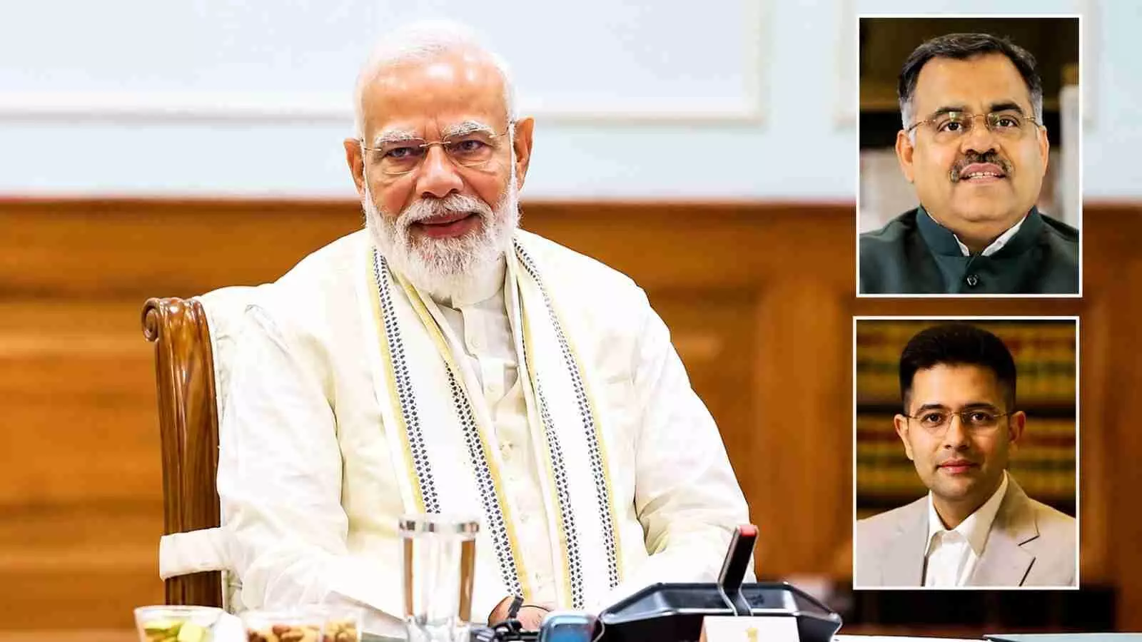 प्रधानमंत्री नरेंद्र मोदी और केंद्रीय मंत्रिमंडल फेरबदल की चर्चा में शामिल नेता।