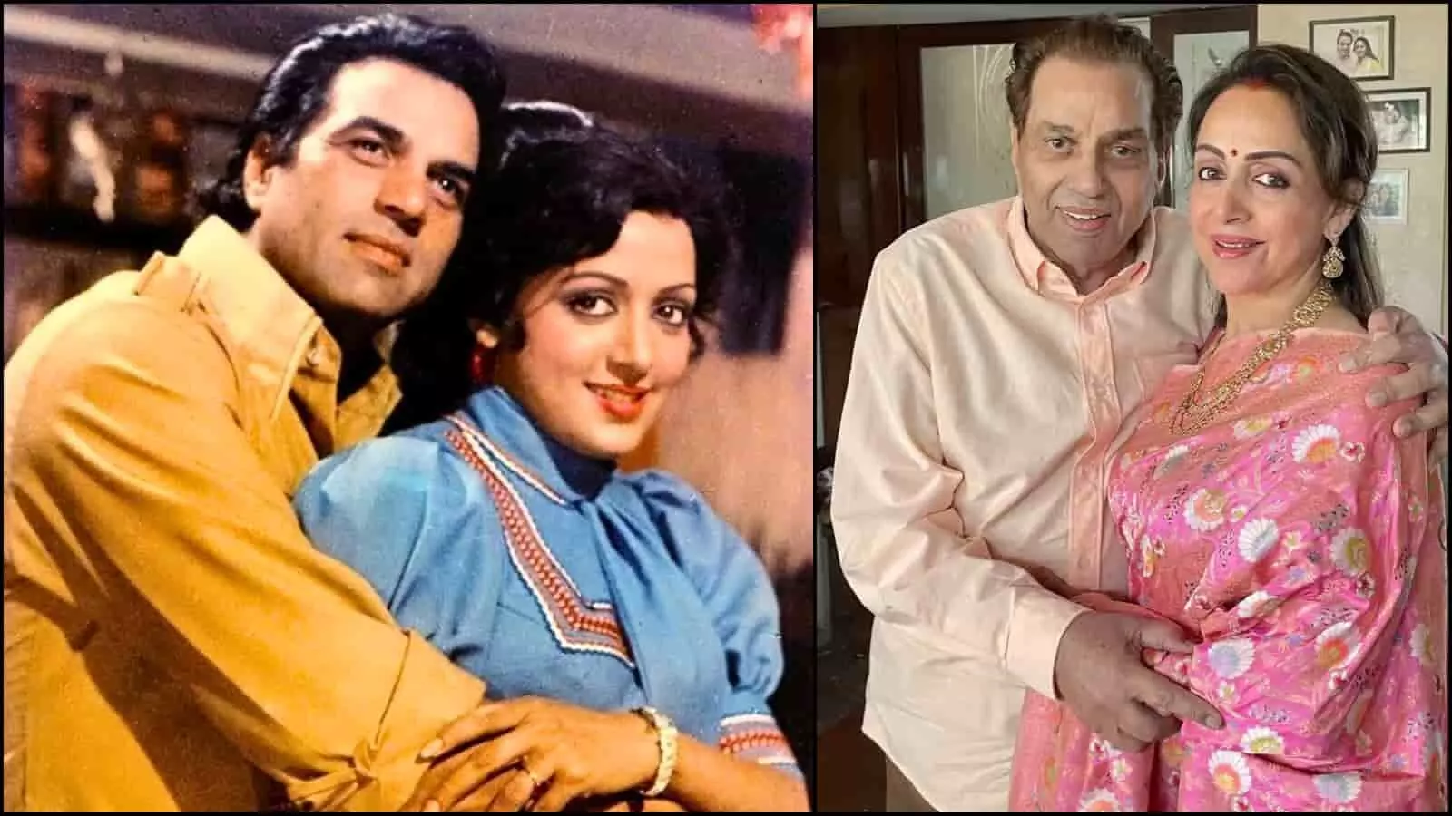 पुरानी और नई तस्वीरों के कोलाज में नजर आ रहे अभिनेता धर्मेंद्र और अभिनेत्री हेमा मालिनी मुंबई के बंगले के संदर्भ में। पुरानी और नई तस्वीरों के कोलाज में नजर आ रहे अभिनेता धर्मेंद्र और अभिनेत्री हेमा मालिनी मुंबई के बंगले के संदर्भ में।
