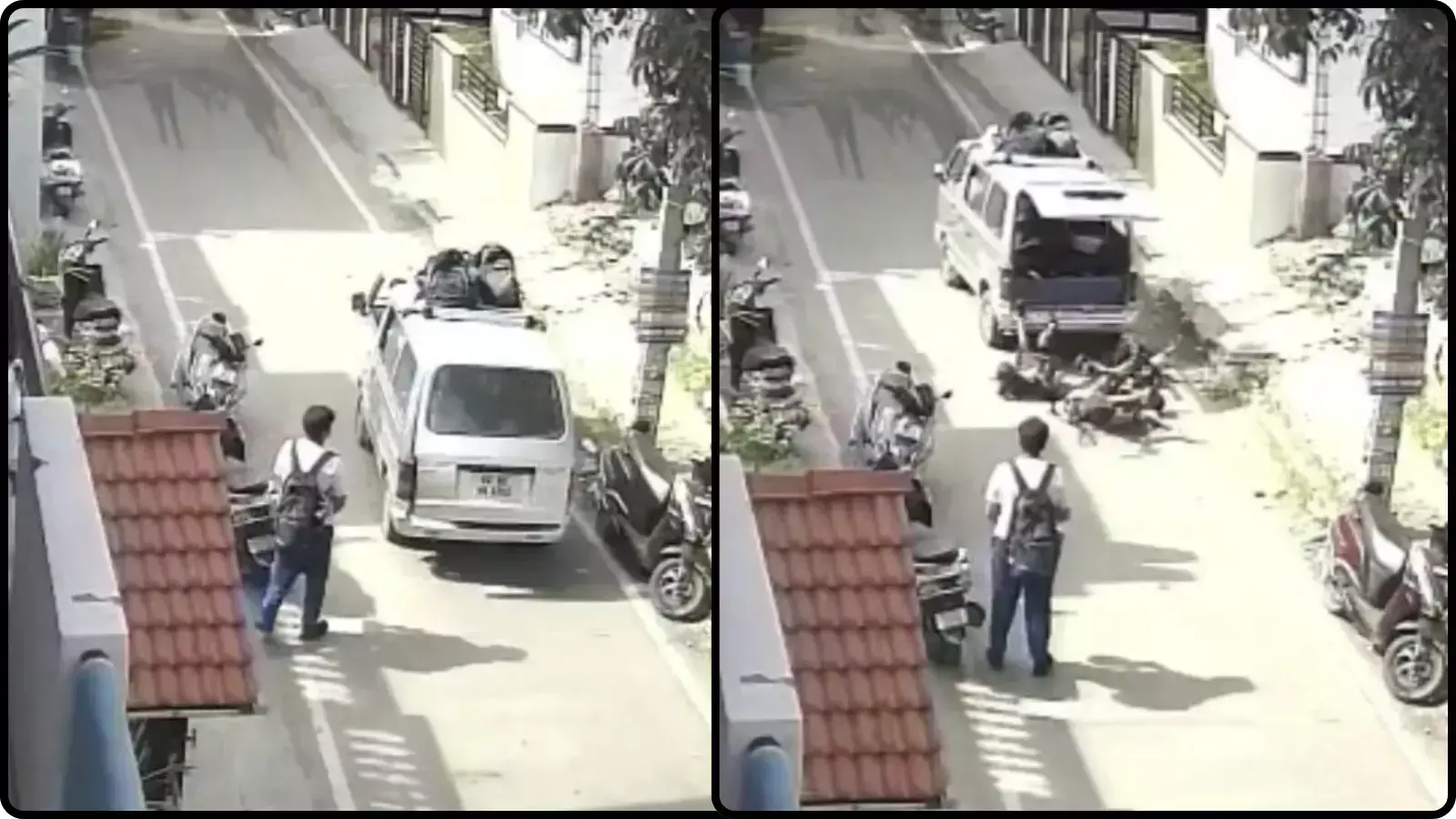 चलती वैन से सड़क पर गिरे बच्चे, मामूली चोटों से बची जान ; CCTV में कैद हुआ दिल दहला देने वाला मंजर