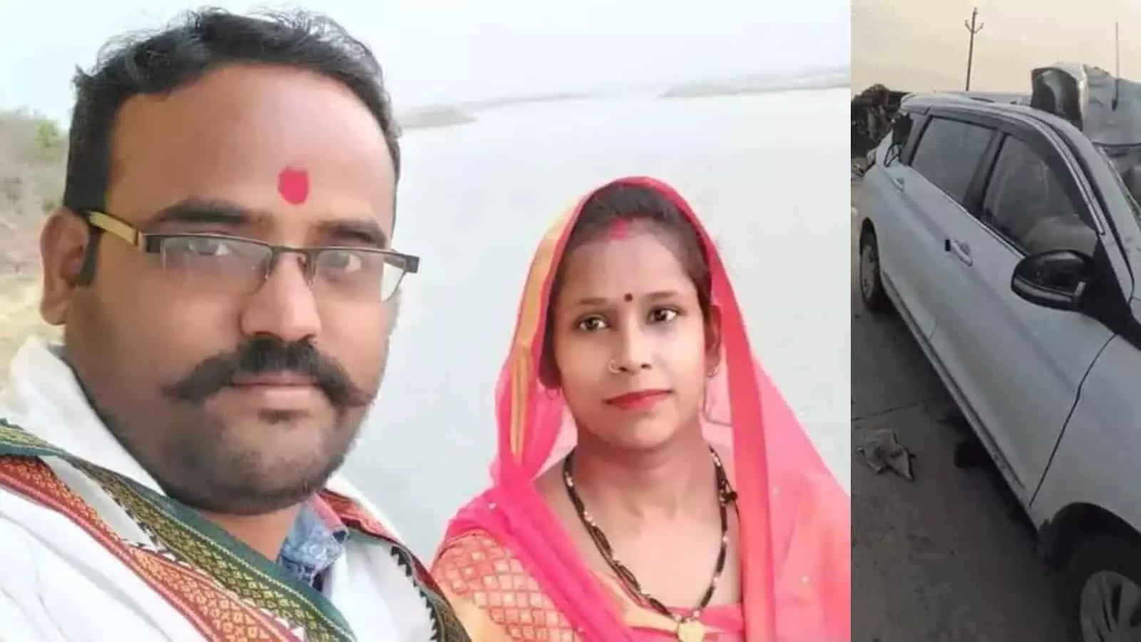 सड़क किनारे खड़ी क्षतिग्रस्त सफेद कार मिर्जापुर सड़क हादसे के संदर्भ में। सड़क किनारे खड़ी क्षतिग्रस्त सफेद कार मिर्जापुर सड़क हादसे के संदर्भ में।