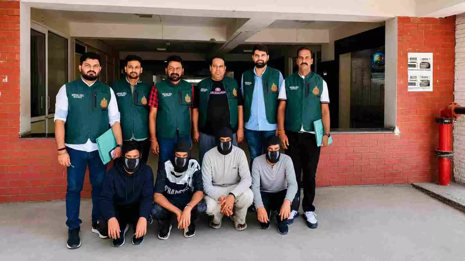 हिरासत में लिए गए संदिग्ध आतंकियों के साथ दिल्ली पुलिस के अधिकारी। हिरासत में लिए गए संदिग्ध आतंकियों के साथ दिल्ली पुलिस के अधिकारी।