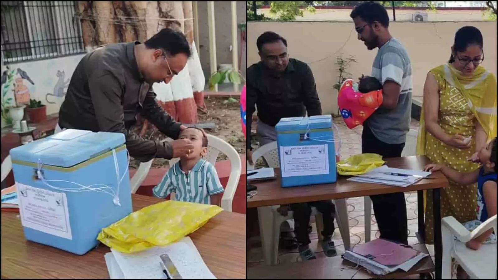 स्वास्थ्य कर्मी वडोदरा में बच्चों को पोलियो की दवा पिला रहे हैं। स्वास्थ्य कर्मी वडोदरा में बच्चों को पोलियो की दवा पिला रहे हैं।