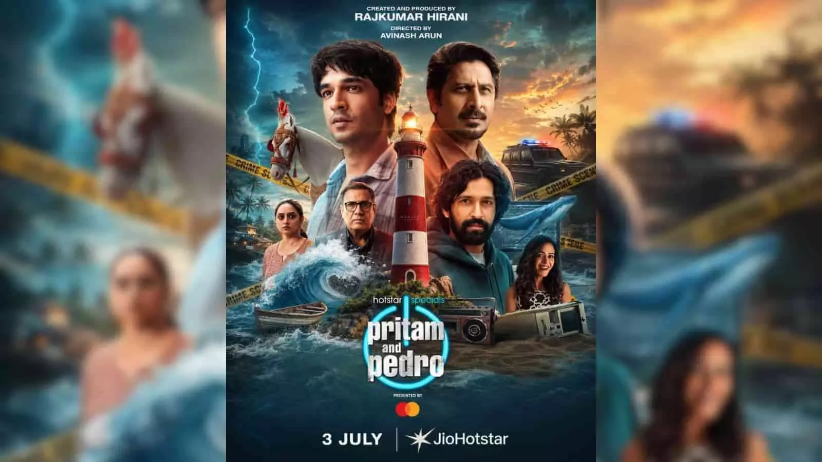 प्रीतम एंड पेड्रो के पोस्टर में मुख्य कलाकार और बैकग्राउंड में लाइटहाउस दिख रहा है। प्रीतम एंड पेड्रो के पोस्टर में मुख्य कलाकार और बैकग्राउंड में लाइटहाउस दिख रहा है।