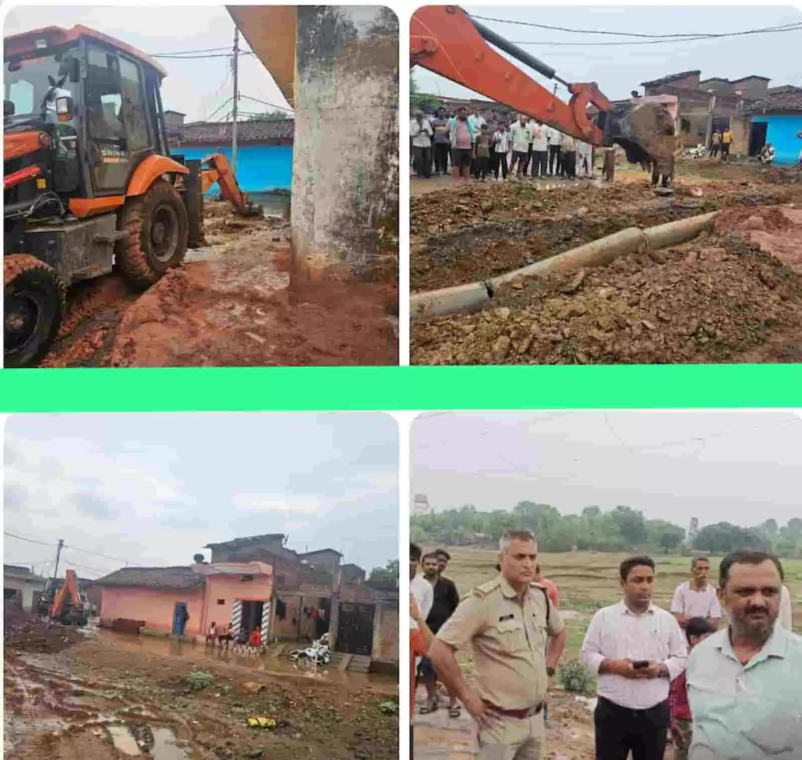 कटनी के निमास गांव में प्रशासनिक टीम द्वारा जलभराव दूर करने के लिए अवरोध हटाने की तस्वीर। कटनी के निमास गांव में प्रशासनिक टीम द्वारा जलभराव दूर करने के लिए अवरोध हटाने की तस्वीर।