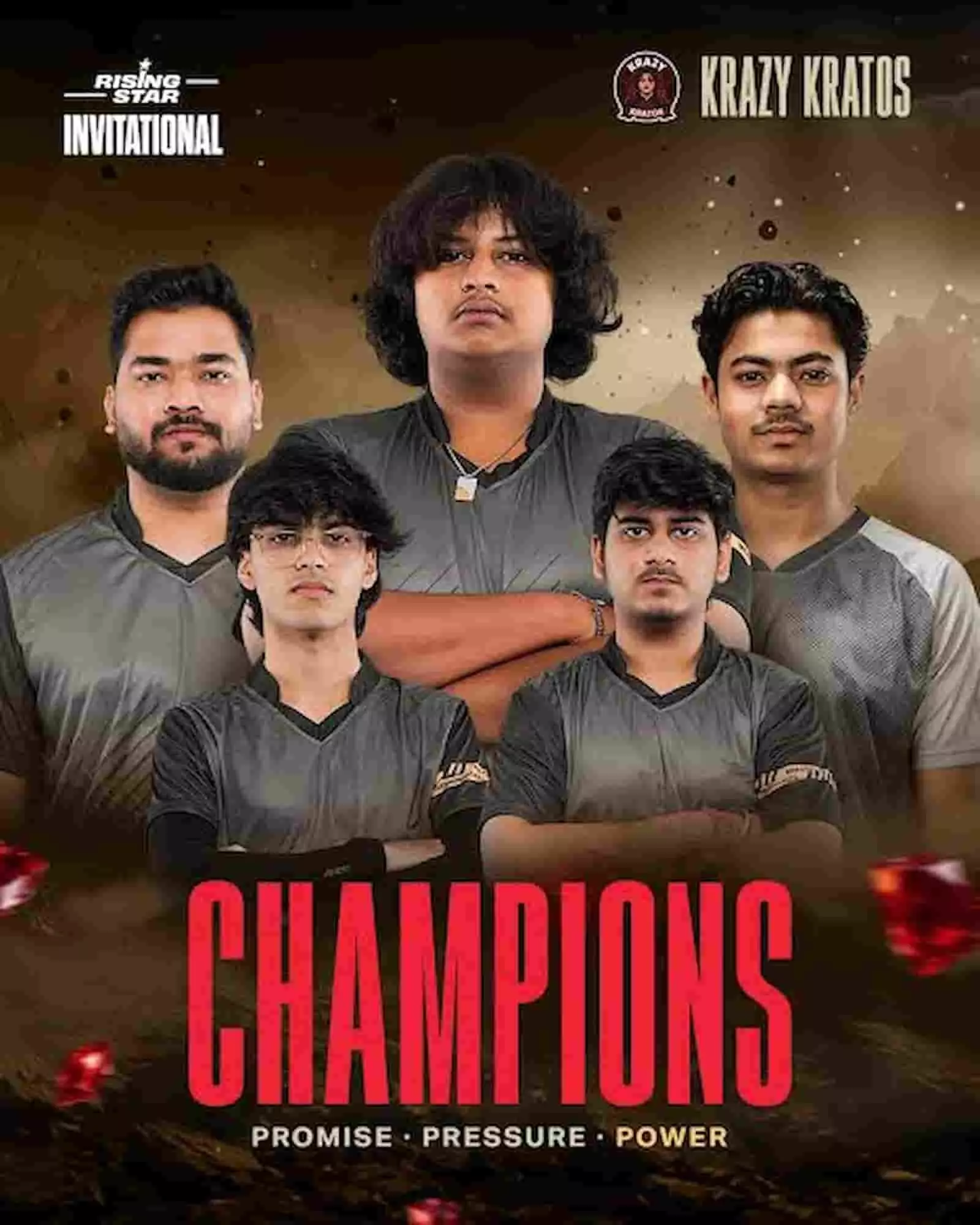 क्राफ्टन इंडिया राइजिंग स्टार इनविटेशनल 2026 में विजेता बनी क्रेज़ी क्रेटोस टीम के पांच खिलाड़ी। क्राफ्टन इंडिया राइजिंग स्टार इनविटेशनल 2026 में विजेता बनी क्रेज़ी क्रेटोस टीम के पांच खिलाड़ी।