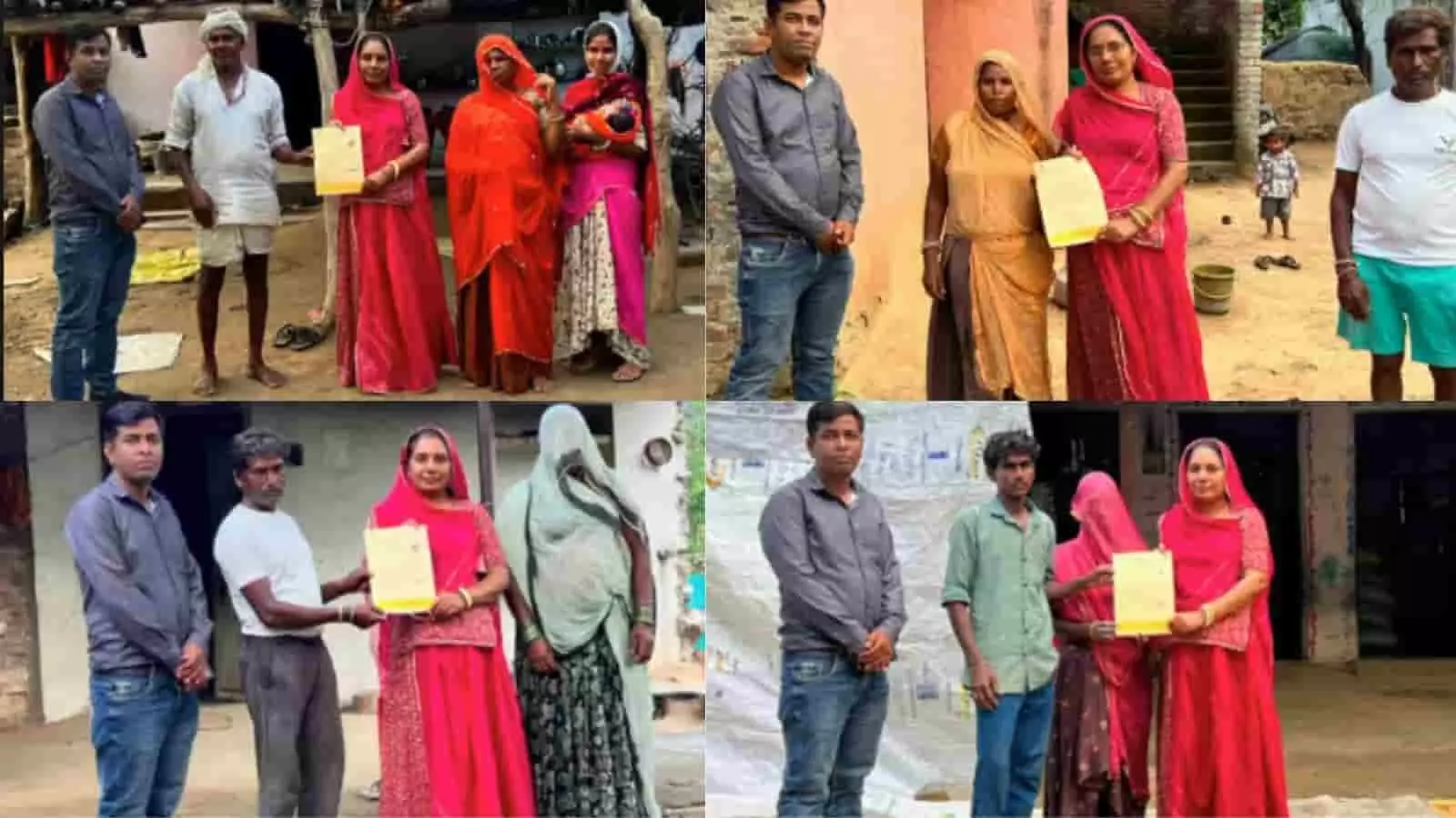 तस्वीर में नगर पालिका अधिकारी लाभार्थियों को उनके घर पर आवासीय पट्टे सौंप रहे हैं। तस्वीर में नगर पालिका अधिकारी लाभार्थियों को उनके घर पर आवासीय पट्टे सौंप रहे हैं।
