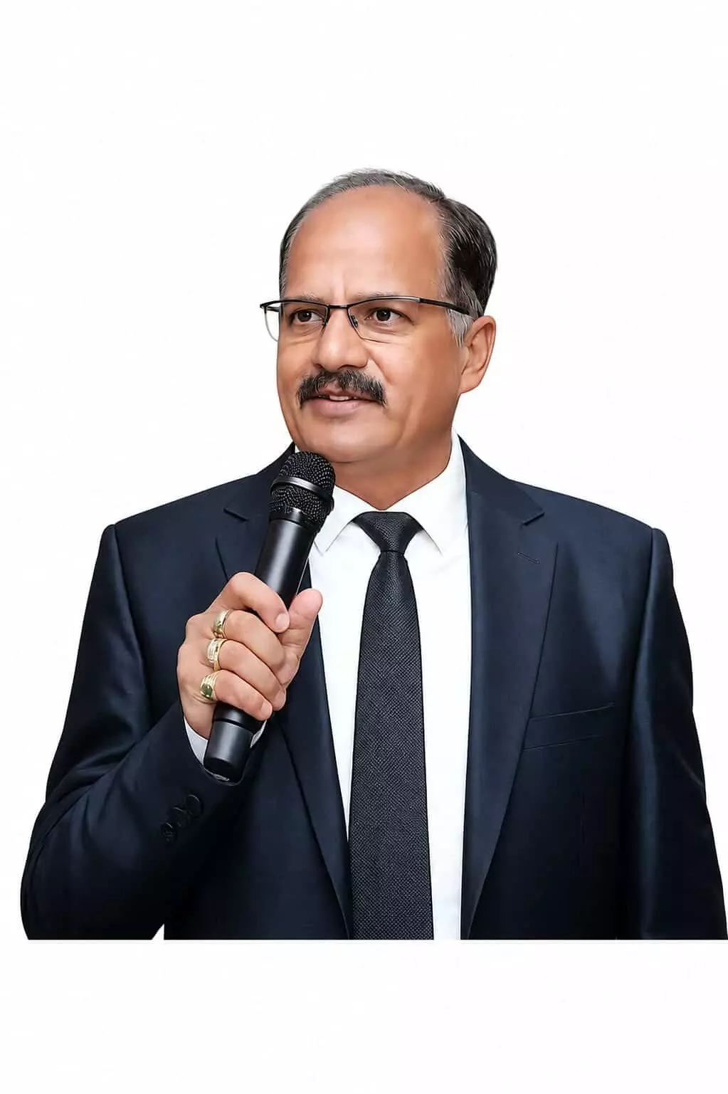 सीए दिनेश चन्द्र सनाढ्य औपचारिक सूट में माइक लिए हुए खड़े हैं। सीए दिनेश चन्द्र सनाढ्य औपचारिक सूट में माइक लिए हुए खड़े हैं।