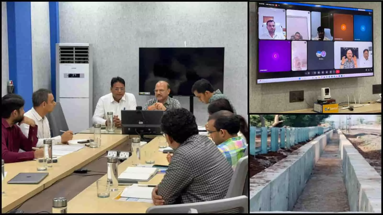 तस्वीर में अहमदाबाद रेल मंडल की मानसून बैठक और रेलवे ट्रैक के किनारे बनी ड्रेन है। तस्वीर में अहमदाबाद रेल मंडल की मानसून बैठक और रेलवे ट्रैक के किनारे बनी ड्रेन है।