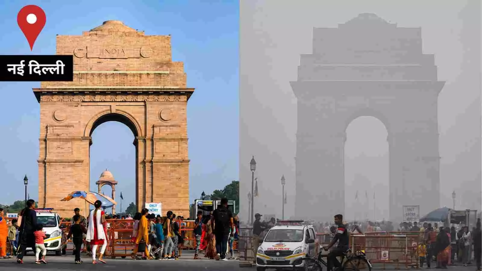 बारिश के बाद इंडिया गेट पर साफ आसमान और दिल्ली में कम हुआ प्रदूषण।