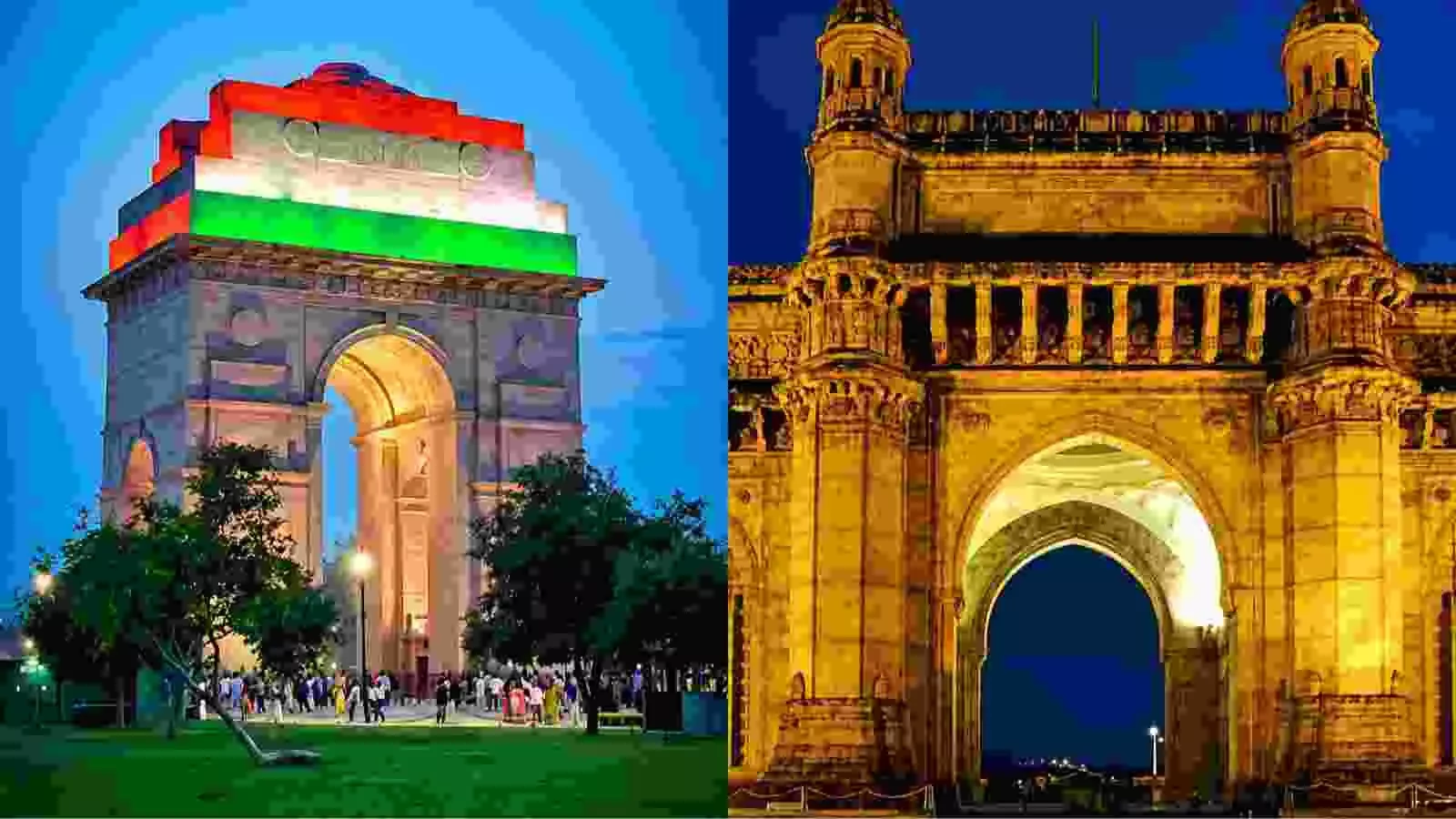 भारत के दो प्रमुख शहरों के ऐतिहासिक प्रतीक चिन्ह दिल्ली और मुंबई। भारत के दो प्रमुख शहरों के ऐतिहासिक प्रतीक चिन्ह दिल्ली और मुंबई।