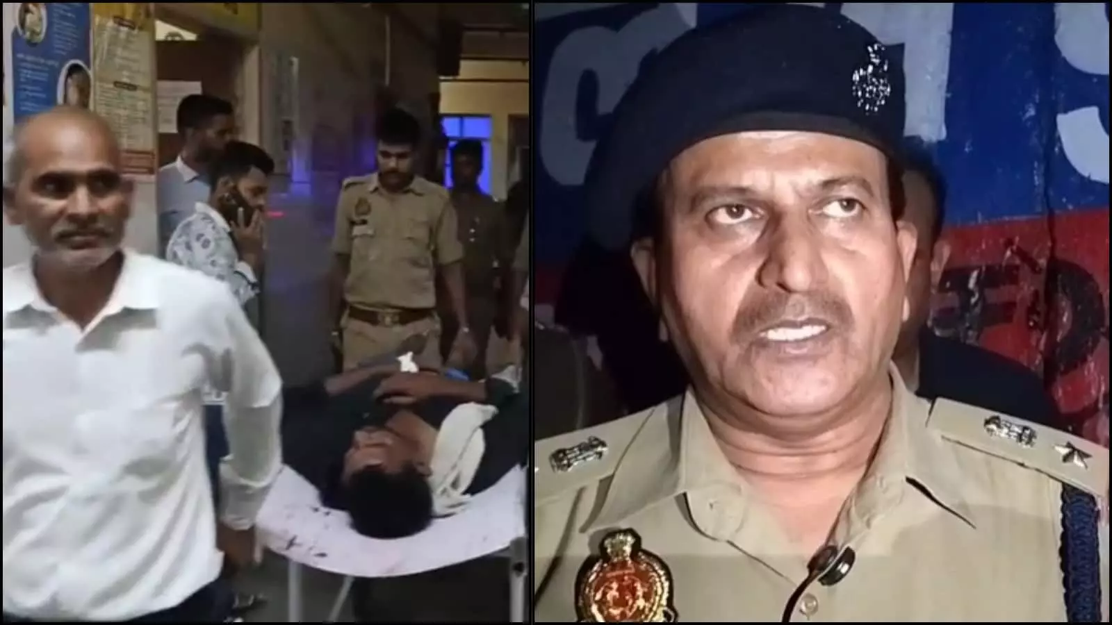 तस्वीर में अस्पताल परिसर में स्ट्रेचर पर एक व्यक्ति और पुलिस अधीक्षक मीडिया से बातचीत करते दिख रहे हैं। तस्वीर में अस्पताल परिसर में स्ट्रेचर पर एक व्यक्ति और पुलिस अधीक्षक मीडिया से बातचीत करते दिख रहे हैं।