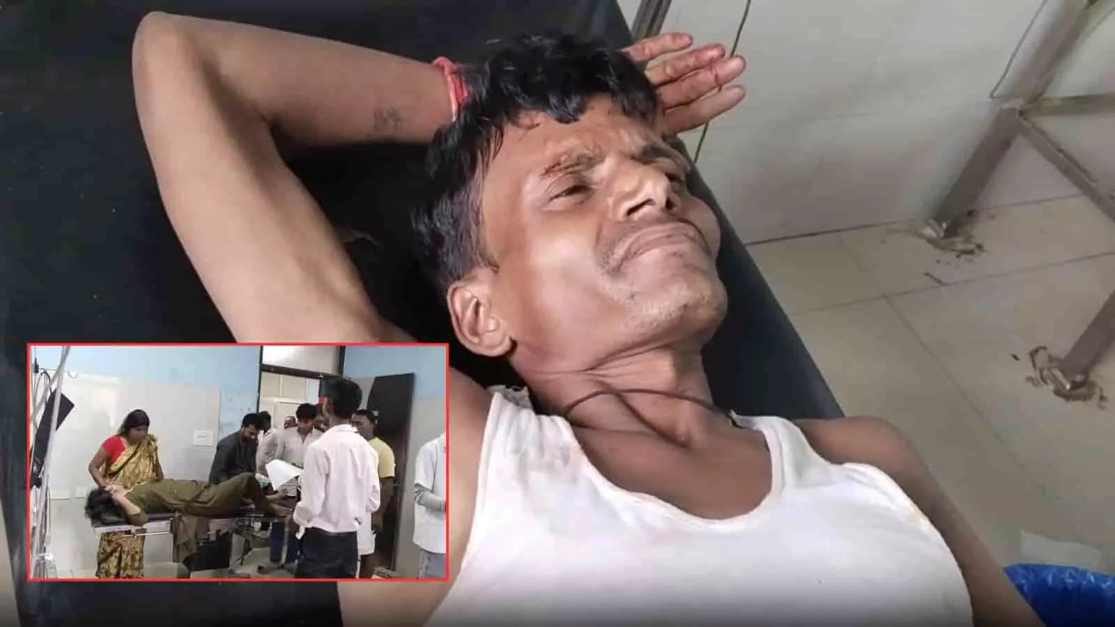 अस्पताल में भर्ती घायल व्यक्ति और उपचार कराते अन्य लोग दिखाई दे रहे हैं। अस्पताल में भर्ती घायल व्यक्ति और उपचार कराते अन्य लोग दिखाई दे रहे हैं।