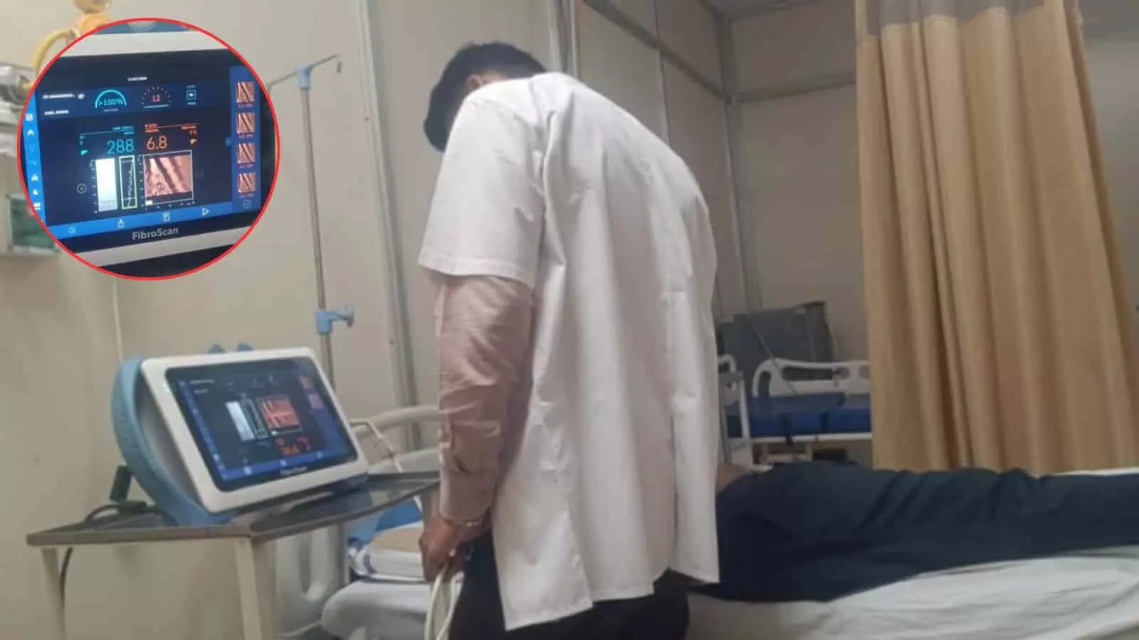 अस्पताल में फाइब्रोस्कैन मशीन का उपयोग कर मरीज की लिवर की जांच की जा रही है।