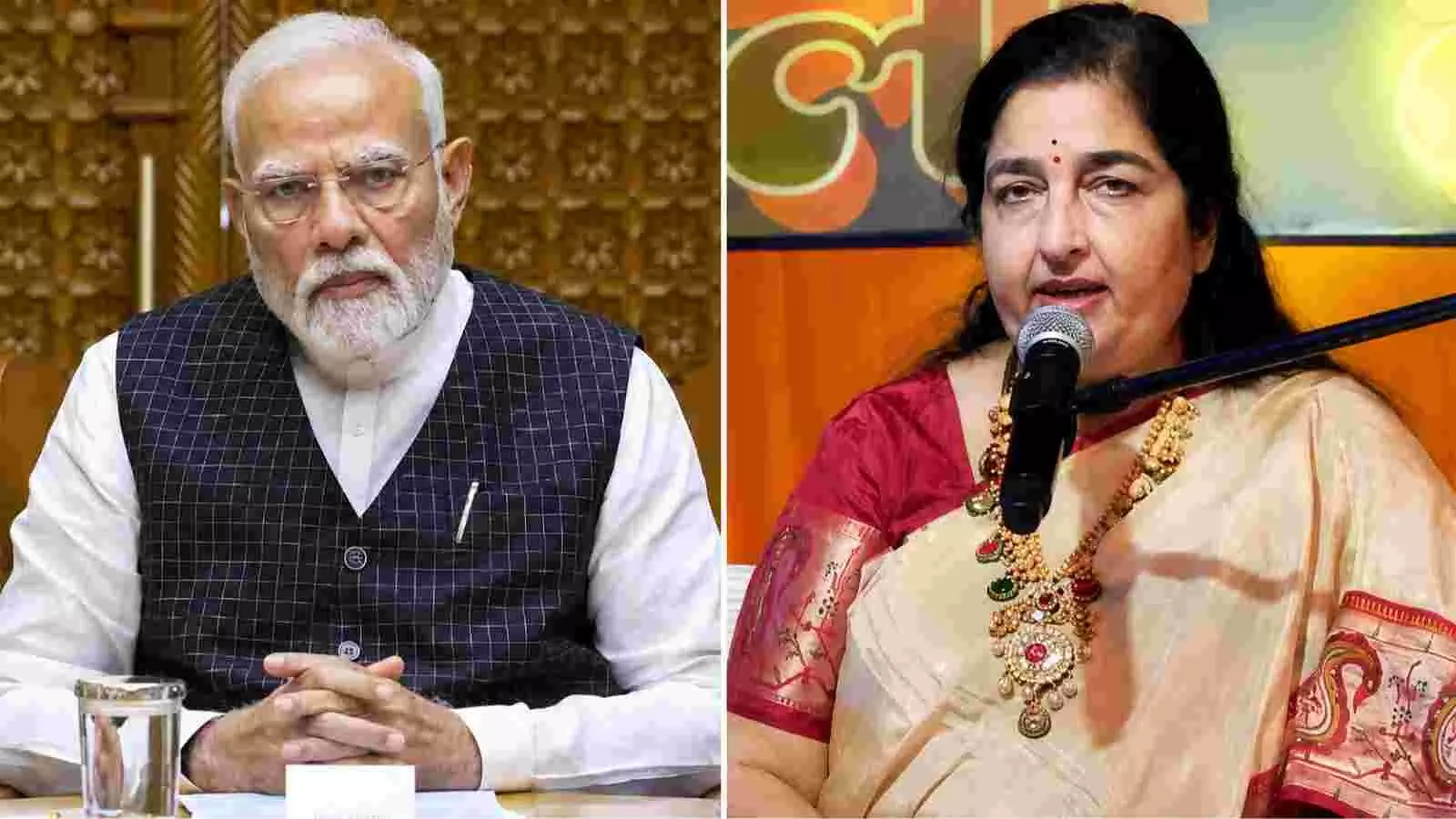 प्रधानमंत्री नरेंद्र मोदी और गायिका अनुराधा पौडवाल का चित्र, चर्चा के संदर्भ में।