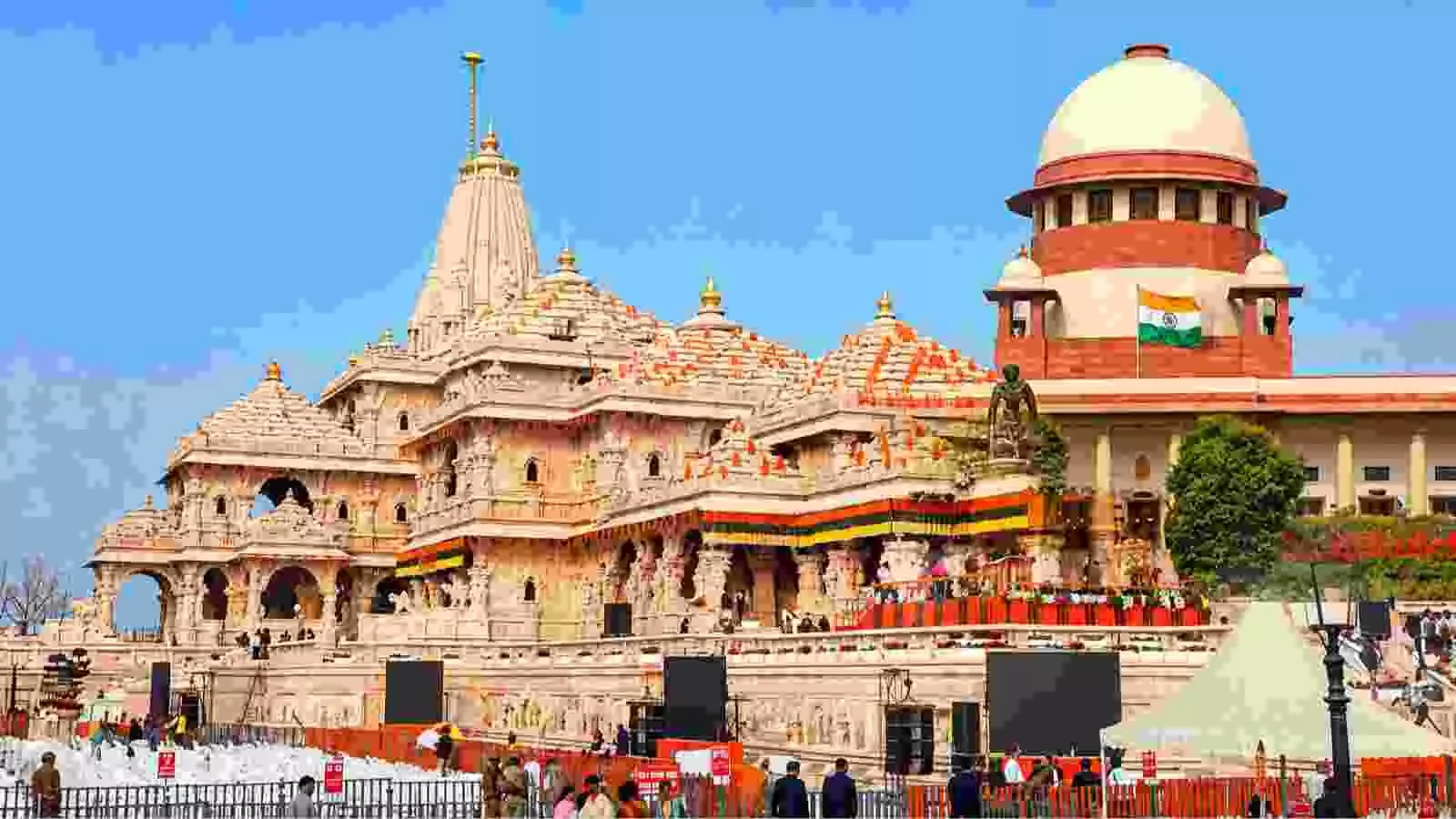 अयोध्या में राम मंदिर और दिल्ली में सर्वोच्च न्यायालय की एक साथ तस्वीर।