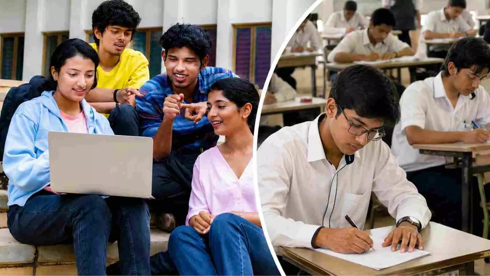 छात्र लैपटॉप पर पीएम विद्यालक्ष्मी योजना पोर्टल का उपयोग करते हुए।