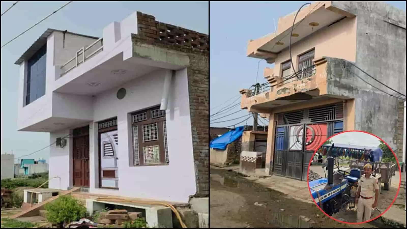 निर्माणाधीन मकान और पुलिसकर्मी के साथ ट्रैक्टर का दृश्य जिसे पुलिस ने चिन्हित किया है। निर्माणाधीन मकान और पुलिसकर्मी के साथ ट्रैक्टर का दृश्य जिसे पुलिस ने चिन्हित किया है।