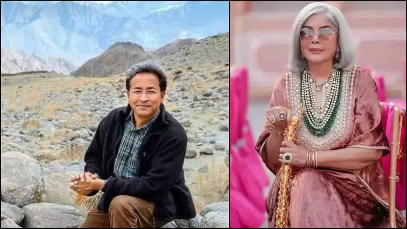 सोनम वांगचुक लद्दाख में बैठे हैं और अभिनेत्री जीनत अमान पारंपरिक पहनावे में हैं। सोनम वांगचुक लद्दाख में बैठे हैं और अभिनेत्री जीनत अमान पारंपरिक पहनावे में हैं।