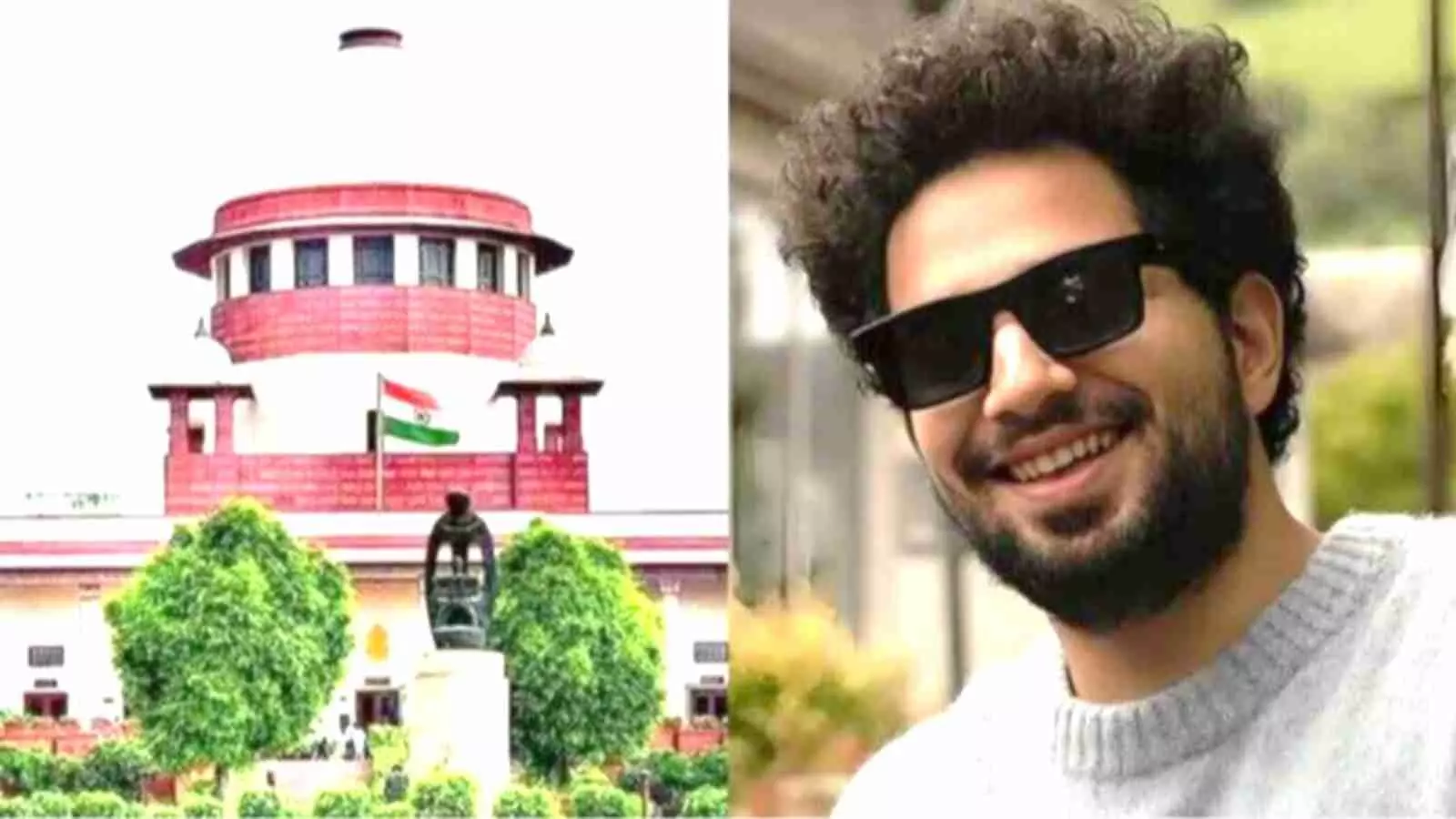 सुप्रीम कोर्ट भवन और कॉमेडियन समय रैना का दृश्य कानूनी सुनवाई के संदर्भ में। सुप्रीम कोर्ट भवन और कॉमेडियन समय रैना का दृश्य कानूनी सुनवाई के संदर्भ में।