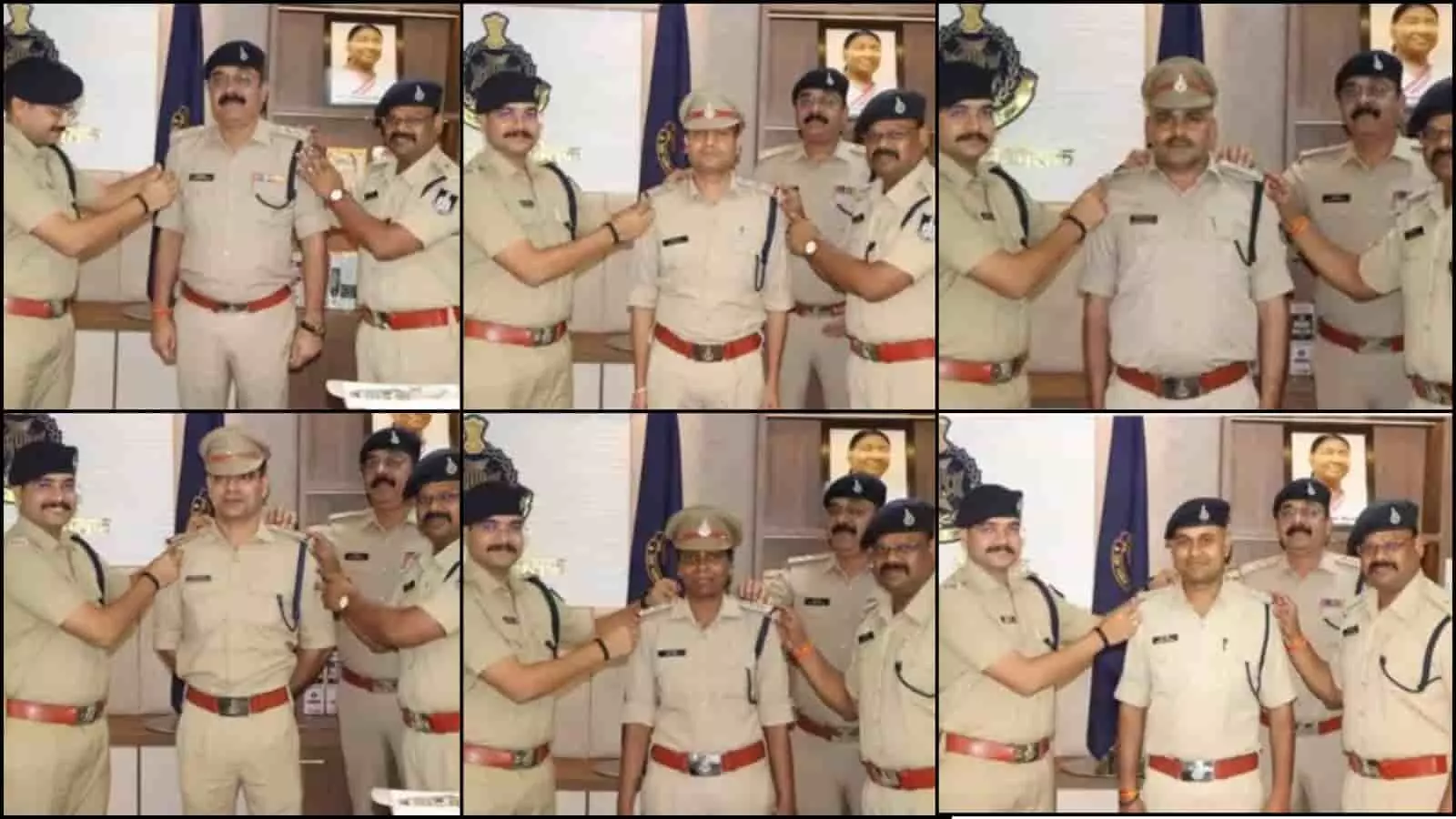 कटनी में पुलिस अधीक्षक पदोन्नत पुलिस अधिकारियों को नए पद के सितारे लगा रहे हैं। कटनी में पुलिस अधीक्षक पदोन्नत पुलिस अधिकारियों को नए पद के सितारे लगा रहे हैं।