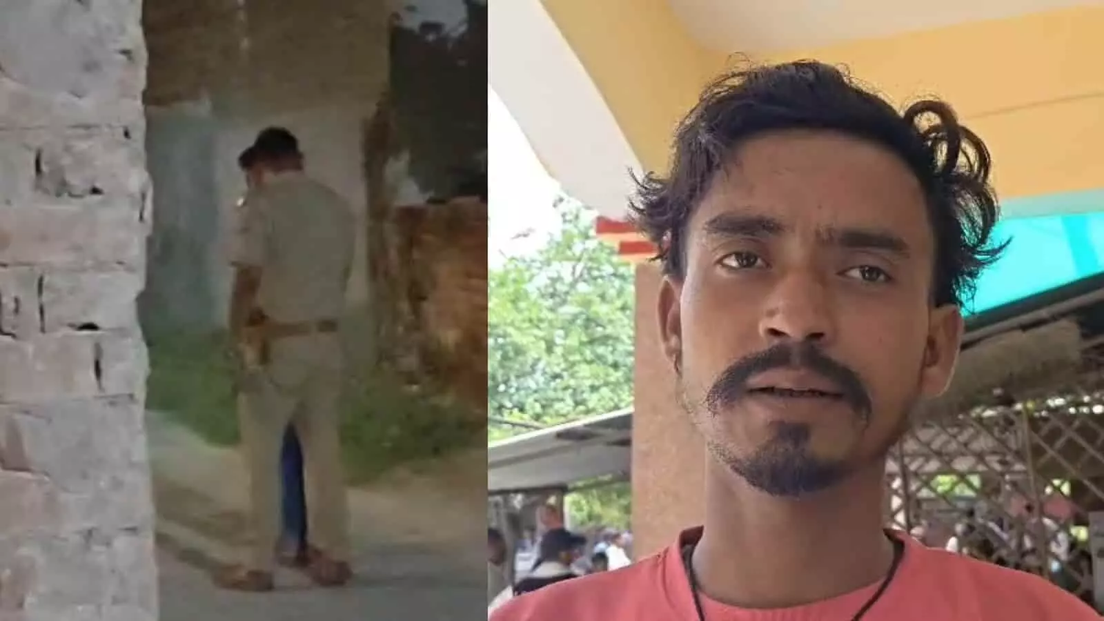 पुलिसकर्मी द्वारा युवक को थप्पड़ मारने की घटना और पीड़ित युवक की तस्वीर। पुलिसकर्मी द्वारा युवक को थप्पड़ मारने की घटना और पीड़ित युवक की तस्वीर।