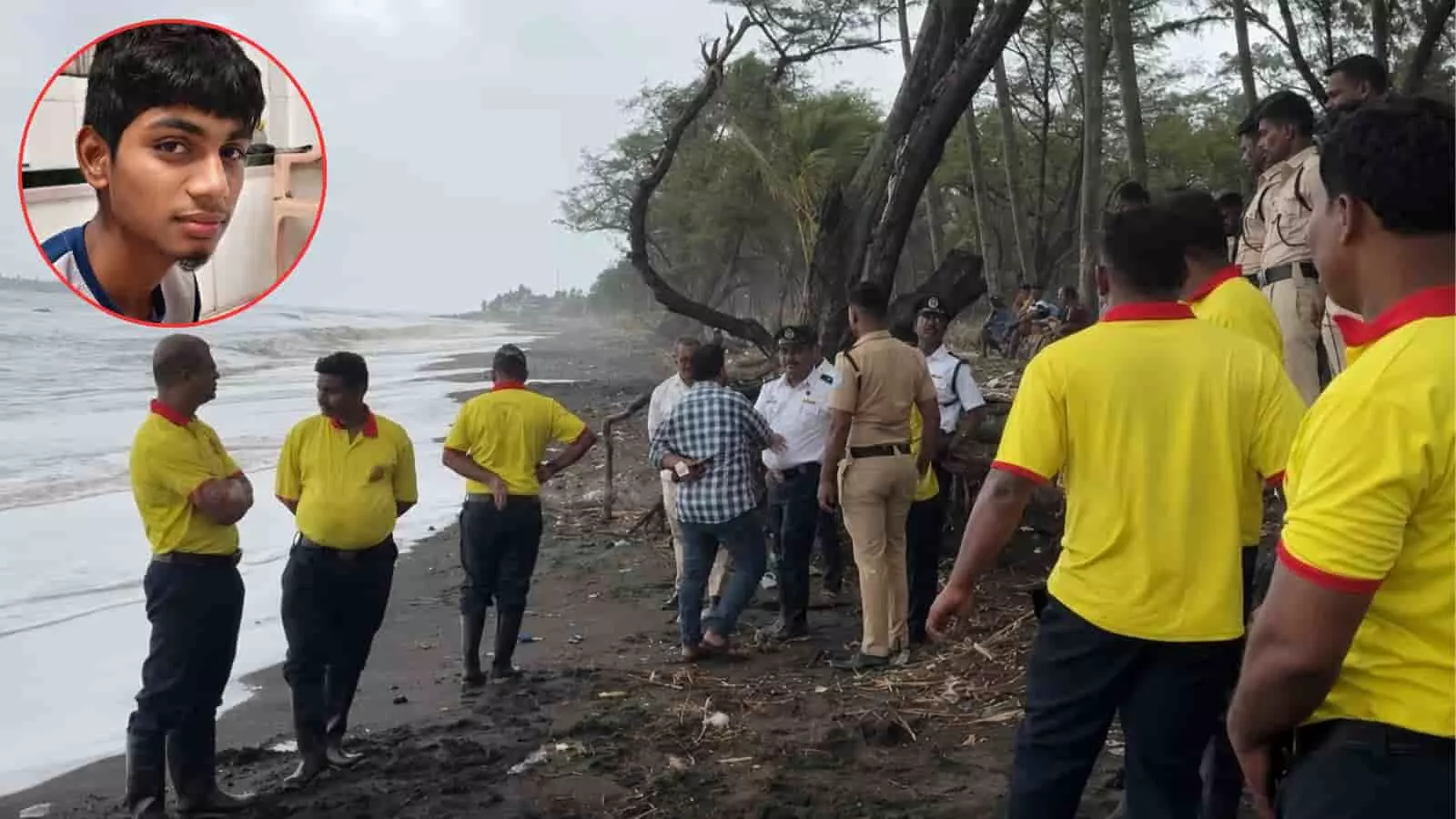 अर्नाला बीच पर पुलिस और बचावकर्मी लापता युवकों की खोजबीन करते हुए दिख रहे हैं। अर्नाला बीच पर पुलिस और बचावकर्मी लापता युवकों की खोजबीन करते हुए दिख रहे हैं।