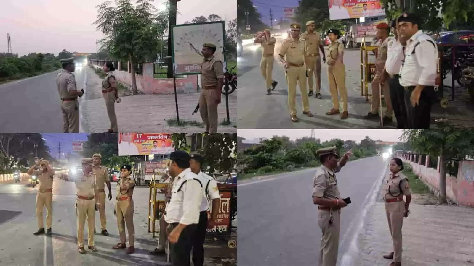 एटा में कांवड़ रूट पर सुरक्षा व्यवस्था का जायजा लेतीं सीओ कीर्तिका सिंह और पुलिसकर्मी।