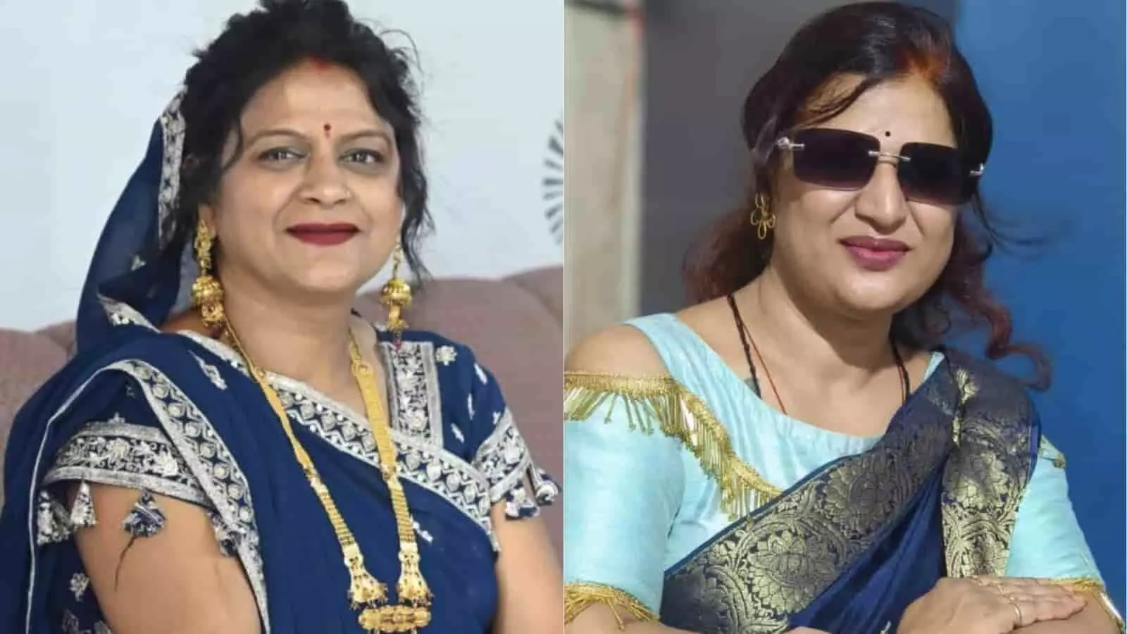 पारंपरिक परिधानों में मुस्कुराती हुई दो महिलाओं की तस्वीरें एक साथ दिखाई दे रही हैं। पारंपरिक परिधानों में मुस्कुराती हुई दो महिलाओं की तस्वीरें एक साथ दिखाई दे रही हैं।