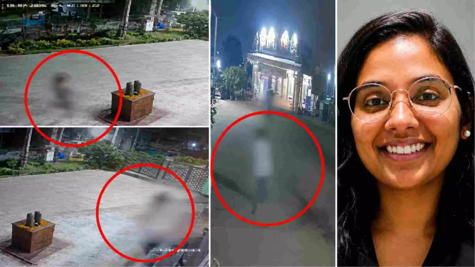 सॉफ्टवेयर इंजीनियर तेजस्विनी और मंदिर के पास सीसीटीवी में दिख रही महिला। सॉफ्टवेयर इंजीनियर तेजस्विनी और मंदिर के पास सीसीटीवी में दिख रही महिला।