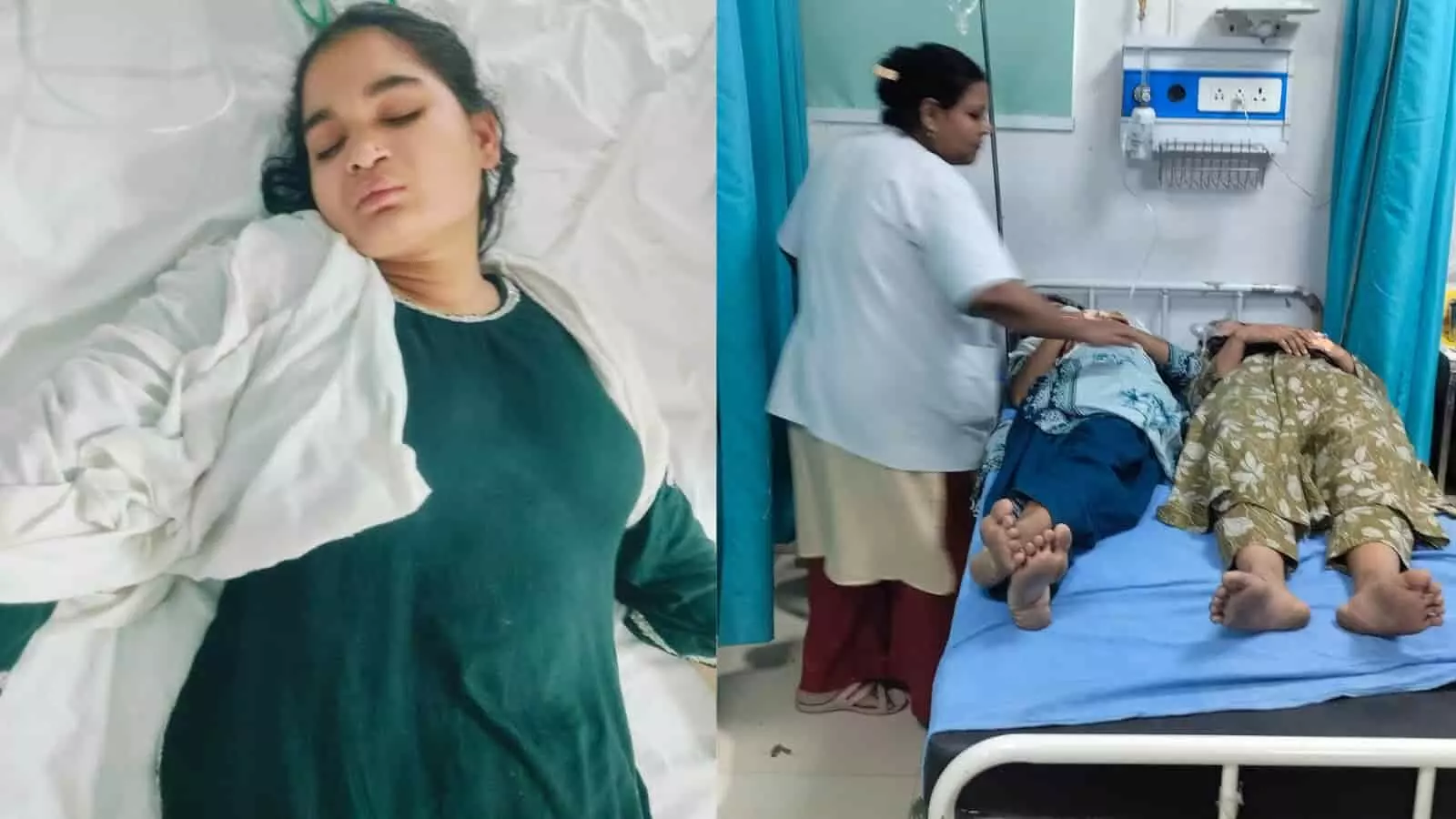 अस्पताल के बेड पर उपचार के लिए लेटी हुई महिलाएं और स्वास्थ्य कर्मी।