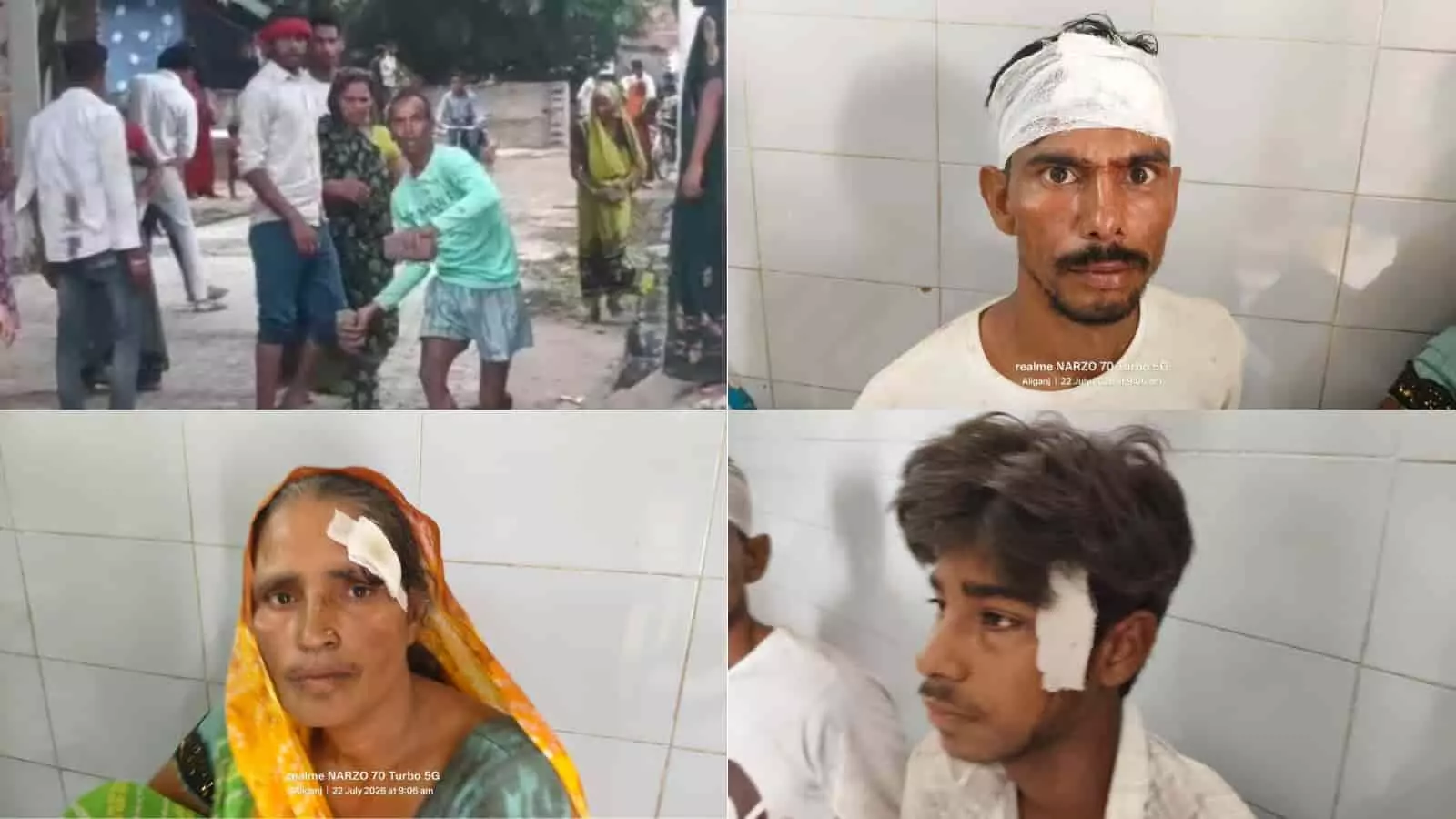 तस्वीर में एटा के अलीगंज अस्पताल में इलाज कराते हुए विवाद में घायल लोग दिख रहे हैं।