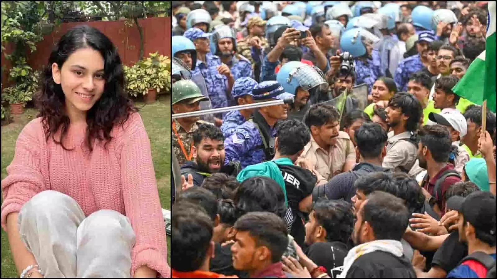 तस्वीर में अभिनेत्री इनायत सूद और जंतर-मंतर पर प्रदर्शन कर रही भीड़ नजर आ रही है। तस्वीर में अभिनेत्री इनायत सूद और जंतर-मंतर पर प्रदर्शन कर रही भीड़ नजर आ रही है।
