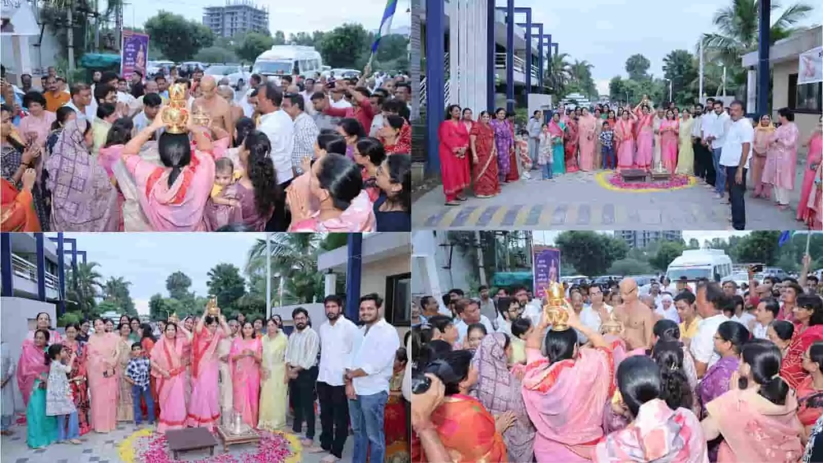 तस्वीर में मुनि पुलकसागरजी महाराज की भीलवाड़ा में चातुर्मास शोभायात्रा का दृश्य दिख रहा है। तस्वीर में मुनि पुलकसागरजी महाराज की भीलवाड़ा में चातुर्मास शोभायात्रा का दृश्य दिख रहा है।