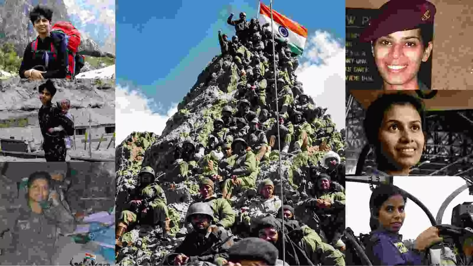 करगिल युद्ध के कोलाज में भारतीय महिला सैन्य अधिकारी और जवान नजर आ रहे हैं। करगिल युद्ध के कोलाज में भारतीय महिला सैन्य अधिकारी और जवान नजर आ रहे हैं।