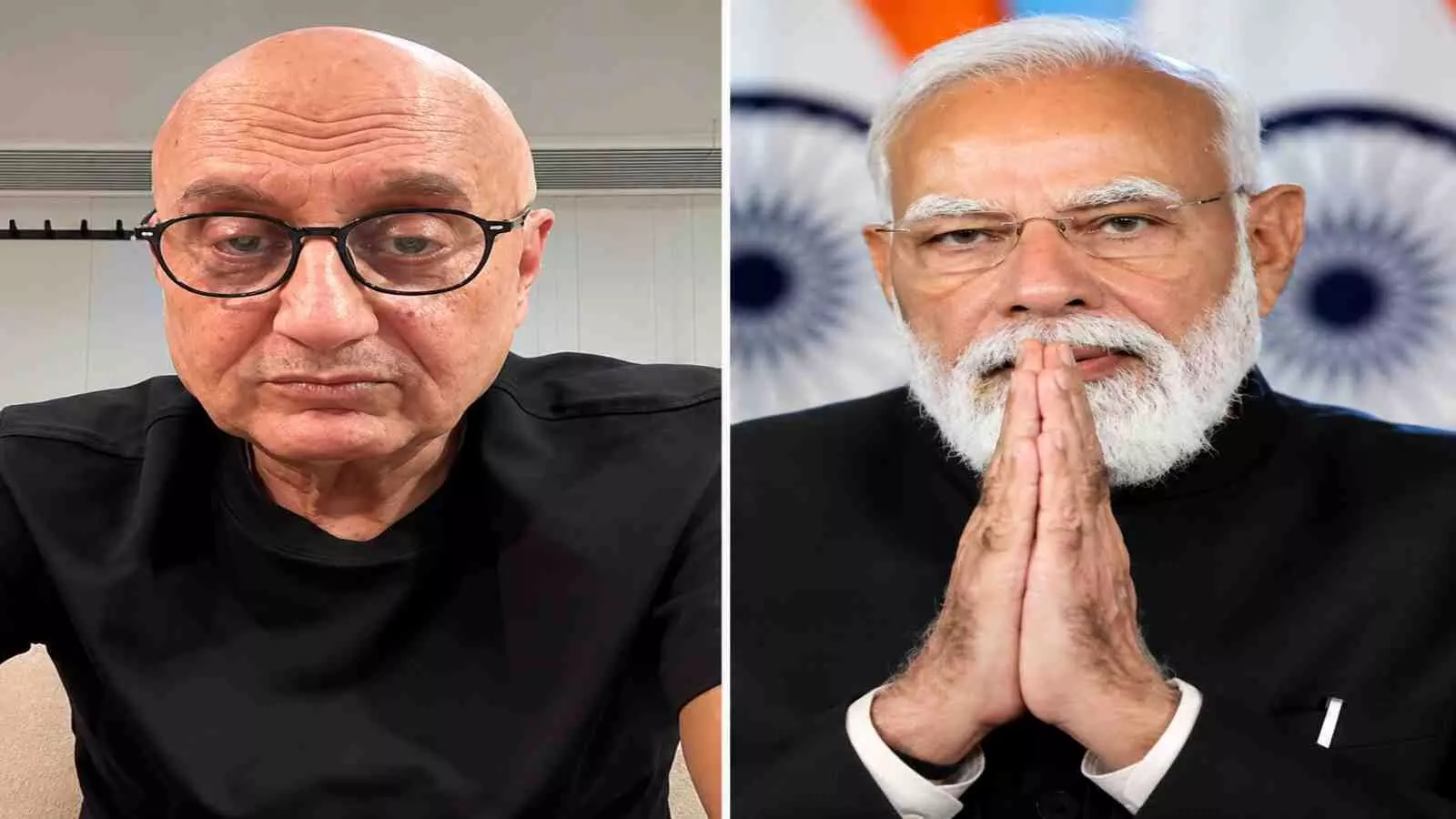 अभिनेता अनुपम खेर और प्रधानमंत्री नरेंद्र मोदी दिख रहे हैं नई दिल्ली में विरोध प्रदर्शनों के संदर्भ में।