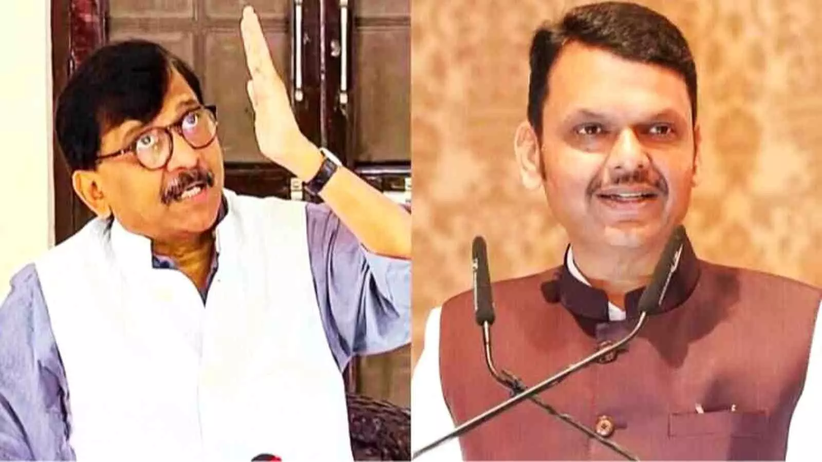 बातचीत करते नेता संजय राउत और मुख्यमंत्री देवेंद्र फडणवीस मुंबई में राजनीतिक चर्चा के संदर्भ में। बातचीत करते नेता संजय राउत और मुख्यमंत्री देवेंद्र फडणवीस मुंबई में राजनीतिक चर्चा के संदर्भ में।