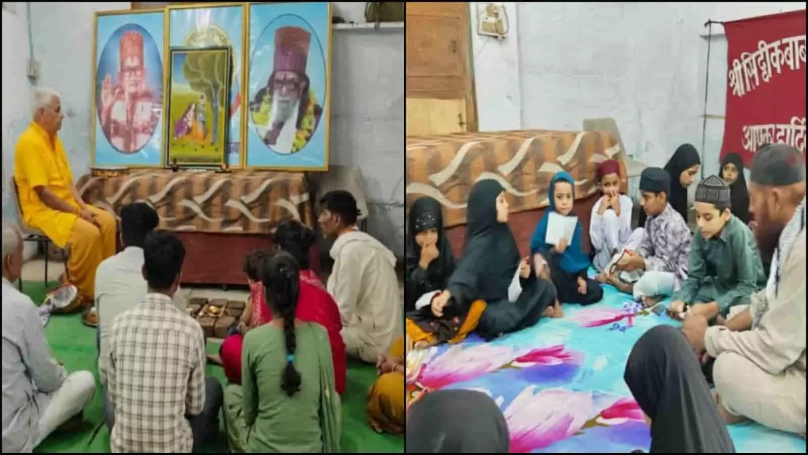 बारां में सिद्दीक बाबा जन्मोत्सव के दौरान समारोह में बैठे श्रद्धालु और बच्चे।