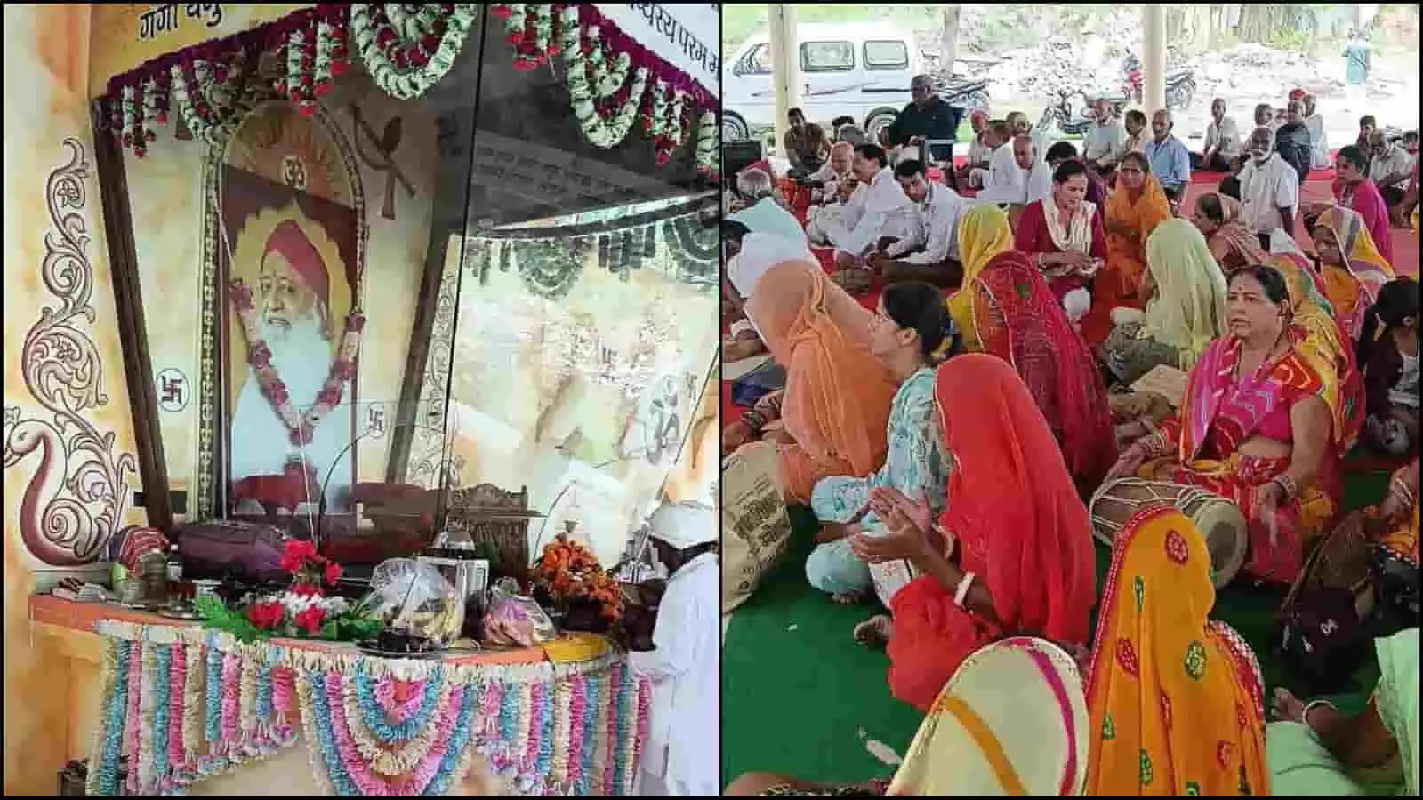 आमेट आश्रम में गुरु पूर्णिमा महोत्सव पर सत्संग भवन में बैठे हुए श्रद्धालु। आमेट आश्रम में गुरु पूर्णिमा महोत्सव पर सत्संग भवन में बैठे हुए श्रद्धालु।