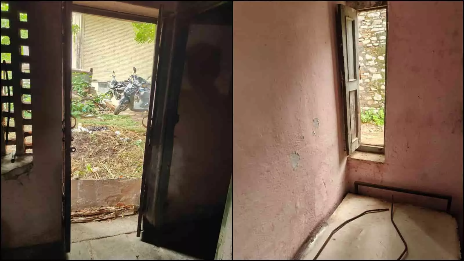 तस्वीर में खुले दरवाजे और खिड़की वाले एक कमरे का भीतरी दृश्य दिख रहा है। तस्वीर में खुले दरवाजे और खिड़की वाले एक कमरे का भीतरी दृश्य दिख रहा है।