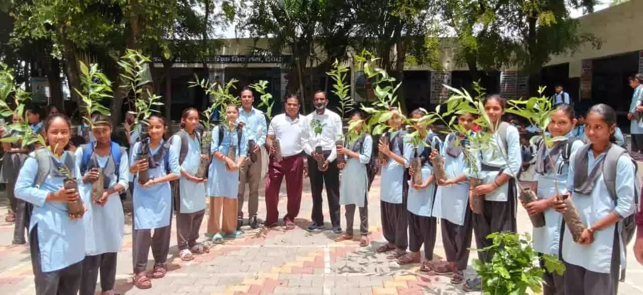 तस्वीर में देवदा स्कूल के विद्यार्थी और शिक्षक हाथ में पौधे थामे खड़े हैं। तस्वीर में देवदा स्कूल के विद्यार्थी और शिक्षक हाथ में पौधे थामे खड़े हैं।