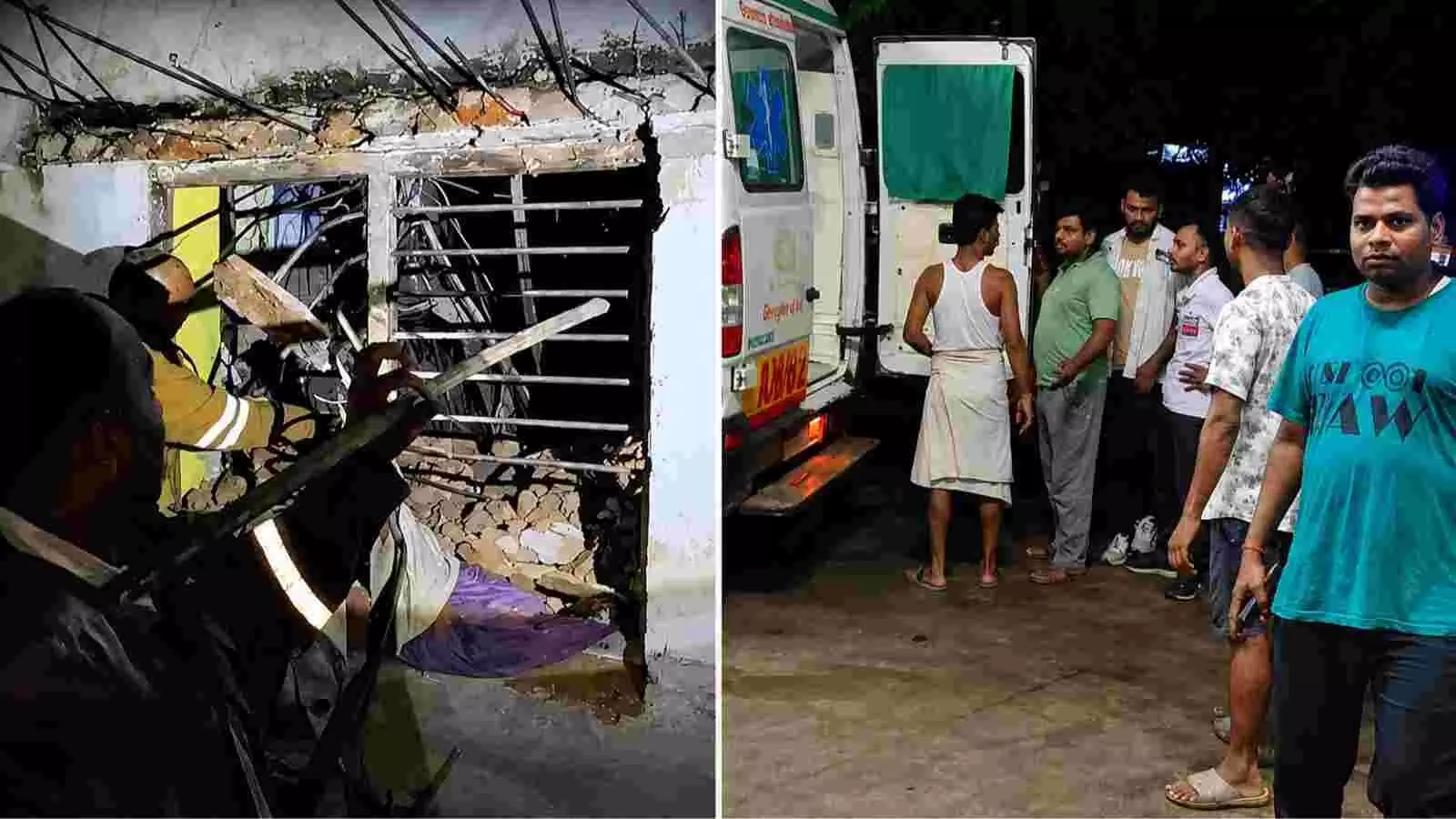 टूटे हुए मकान के मलबे और एम्बुलेंस के पास उत्तर प्रदेश के प्रतापगढ़ में राहत कार्य करते लोग। टूटे हुए मकान के मलबे और एम्बुलेंस के पास उत्तर प्रदेश के प्रतापगढ़ में राहत कार्य करते लोग।