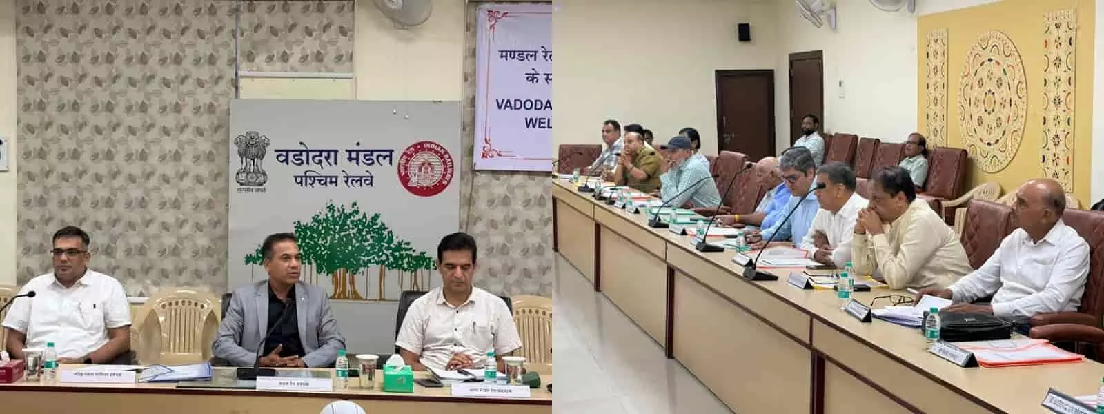 वडोदरा मंडल कार्यालय में आयोजित बैठक में बैठे रेलवे अधिकारी और समिति के सदस्य। वडोदरा मंडल कार्यालय में आयोजित बैठक में बैठे रेलवे अधिकारी और समिति के सदस्य।