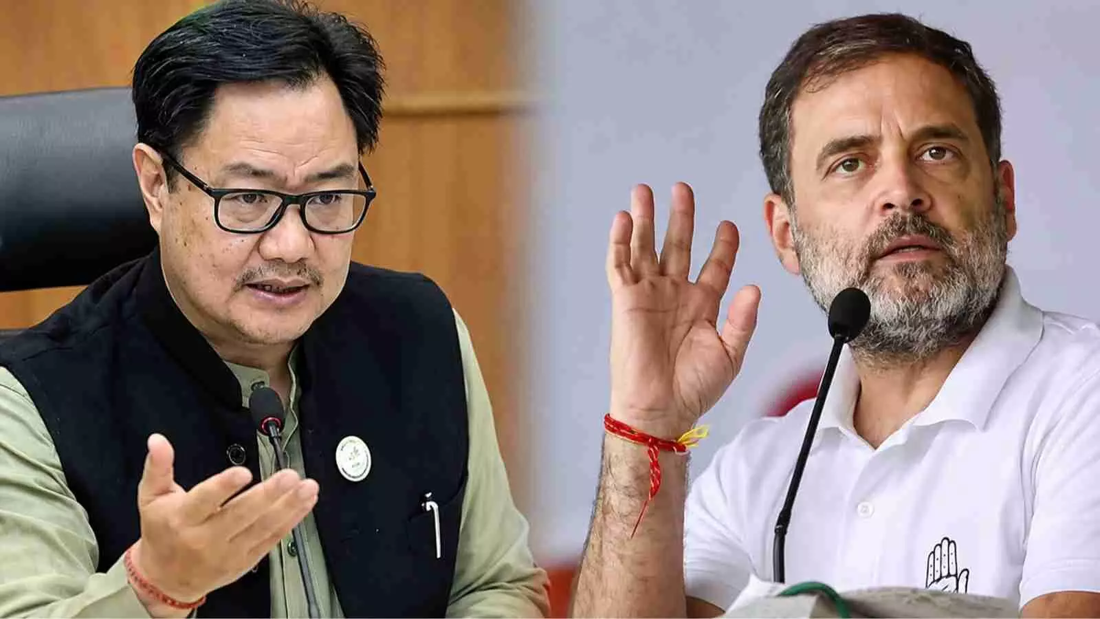 बातचीत करते हुए केंद्रीय मंत्री किरेन रिजिजू और कांग्रेस सांसद राहुल गांधी नई दिल्ली में। बातचीत करते हुए केंद्रीय मंत्री किरेन रिजिजू और कांग्रेस सांसद राहुल गांधी नई दिल्ली में।