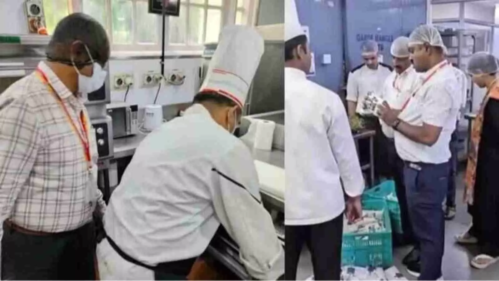 होटल के किचन में निरीक्षण करते हुए अधिकारी बेंगलुरु में फूड सेफ्टी नियमों के पालन के संदर्भ में। होटल के किचन में निरीक्षण करते हुए अधिकारी बेंगलुरु में फूड सेफ्टी नियमों के पालन के संदर्भ में।