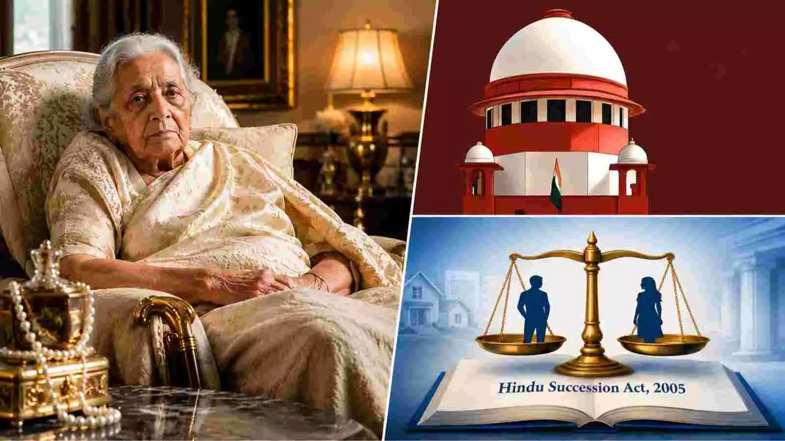 एक बुजुर्ग महिला और सुप्रीम कोर्ट की इमारत के साथ कानून की किताब और तराजू दिख रहा है| एक बुजुर्ग महिला और सुप्रीम कोर्ट की इमारत के साथ कानून की किताब और तराजू दिख रहा है|