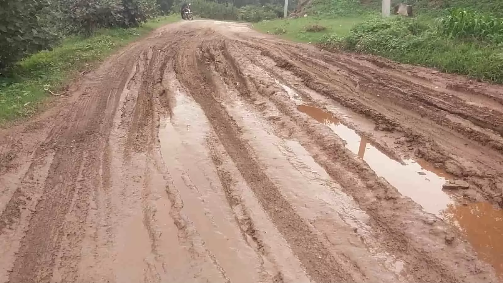 कनबई पाटिया सड़क पर बारिश के बाद फैला कीचड़ और मलबे का दृश्य। कनबई पाटिया सड़क पर बारिश के बाद फैला कीचड़ और मलबे का दृश्य।